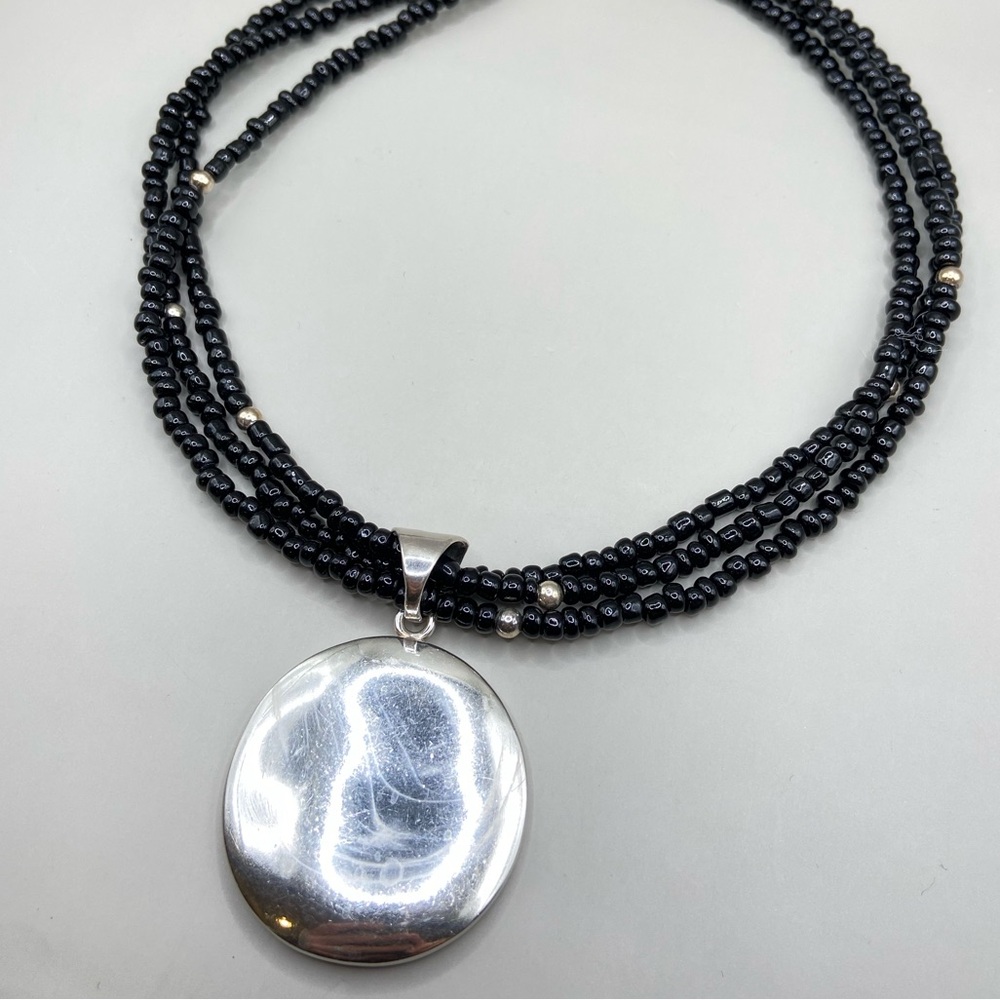 Silpada Black Beaded Multi-Strand Necklace with Silver Pendant